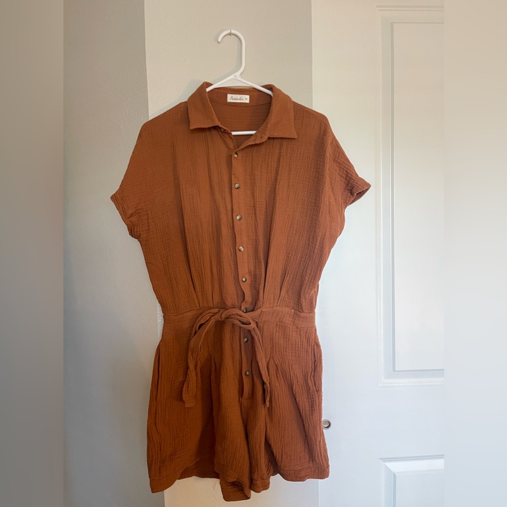 Tan linen romper
